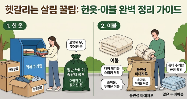 헷갈리는 분리수거 품목 정리: 헌옷·이불, 깨진 유리, 스프링 노트 올바른 배출 방법