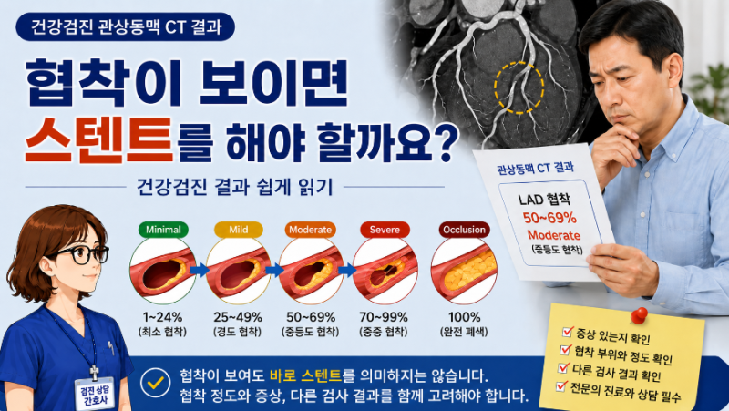 건강검진 관상동맥 CT에서 협착이 보이면 스텐트를 해야 할까요? 건강검진 결과 쉽게 읽기