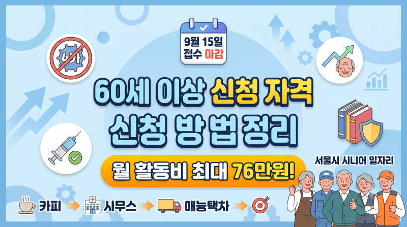 서울시 시니어 일자리 9월 15일 접수 마감: 60세 이상 신청 자격·직무별 월 활동비·신청 방법 ....