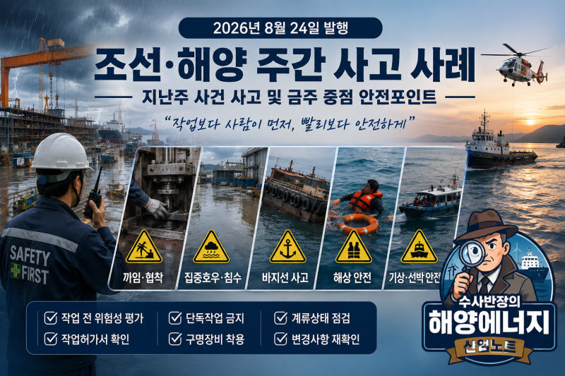조선·해양 주간 사고 사례 - (2026년 8월 24일 발행) 지난주 사건·사고 및 금주 중점 안전포인....