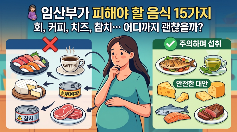 임산부가 먹으면 안 되는 음식 15가지｜회·커피·치즈·참치 어디까지 괜찮을까?