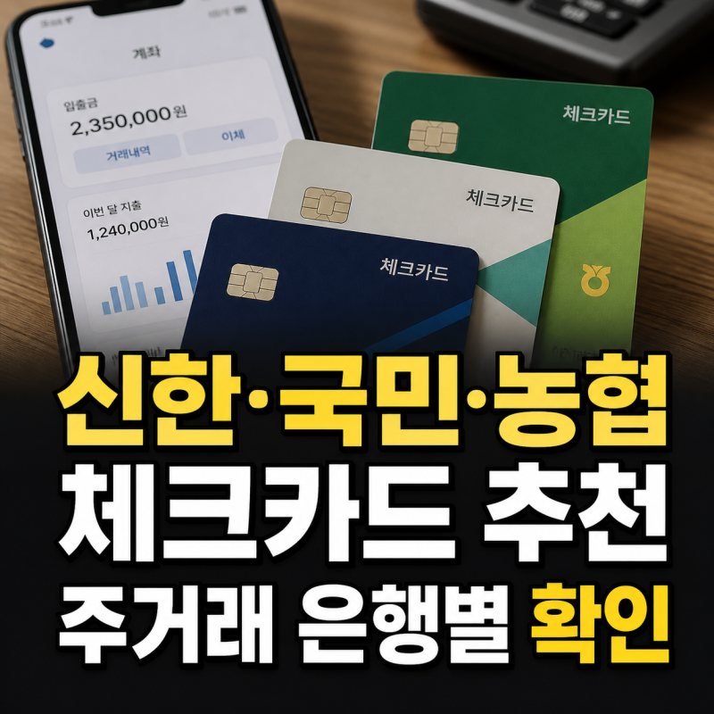 신한·국민·농협 주거래 은행별 체크카드 추천 2026