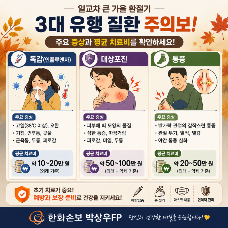 독감 수액 1회에 10만 원? 가을 환절기 대상포진·통풍 진단비 알짜 특약 총정리