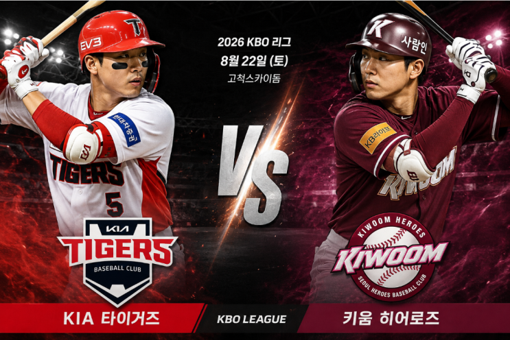 2026년 8월 22일 KBO <b>KIA</b> 타이거즈 vs 키움 히어로즈 경기 결과｜안우진 ....
