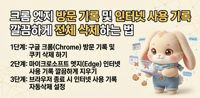 크롬 엣지 방문 기록 및 인터넷 사용 기록 깔끔하게 전체 삭제하는 법