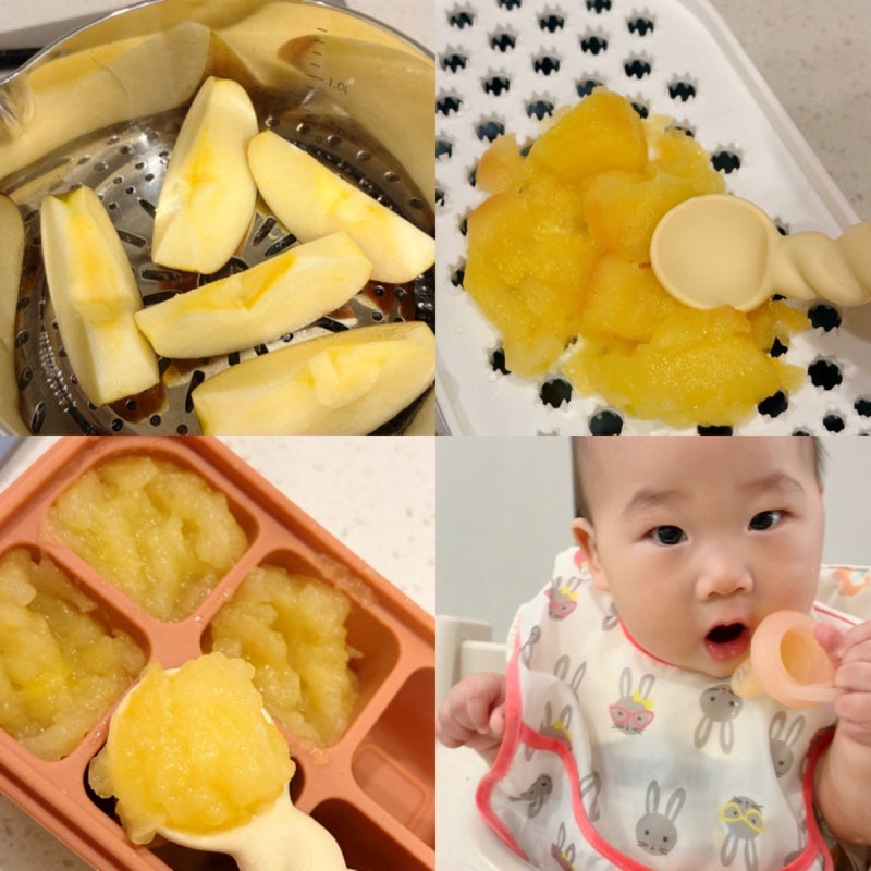 아기 첫 과일, 초기이유식 사과퓨레 레시피와 먹여본 후기