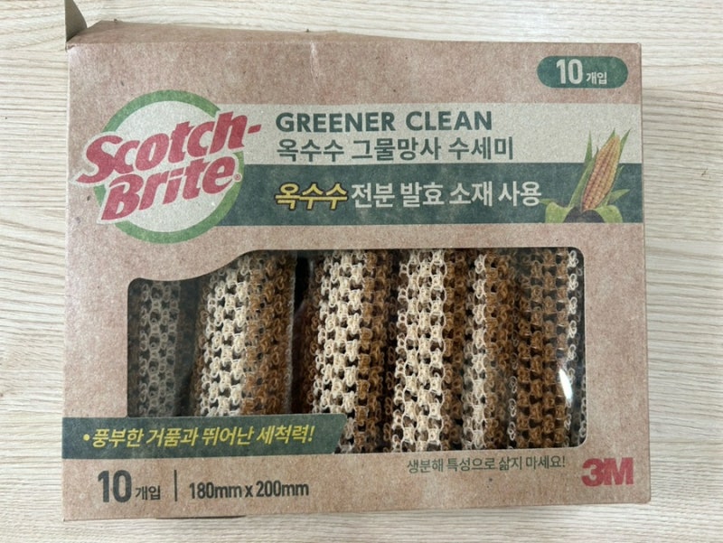 미세플라스틱 걱정 없는/ 아기 수세미 추천/ 3M 스카치 브라이트 옥수수 그물 망사 천연 수세....