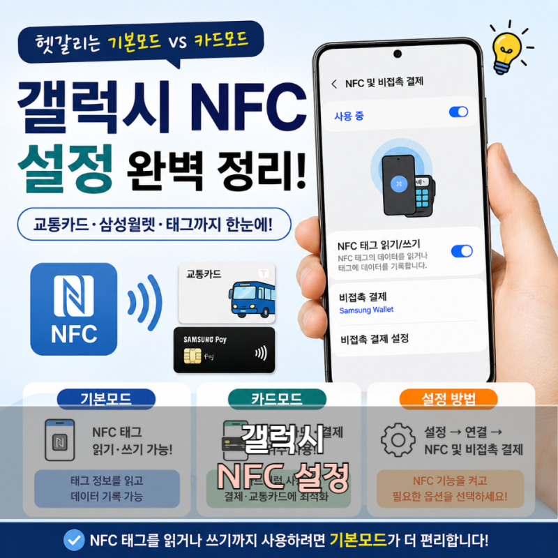 갤럭시 NFC 설정 방법, 기본모드 카드모드 차이와 태그 읽기까지 정리