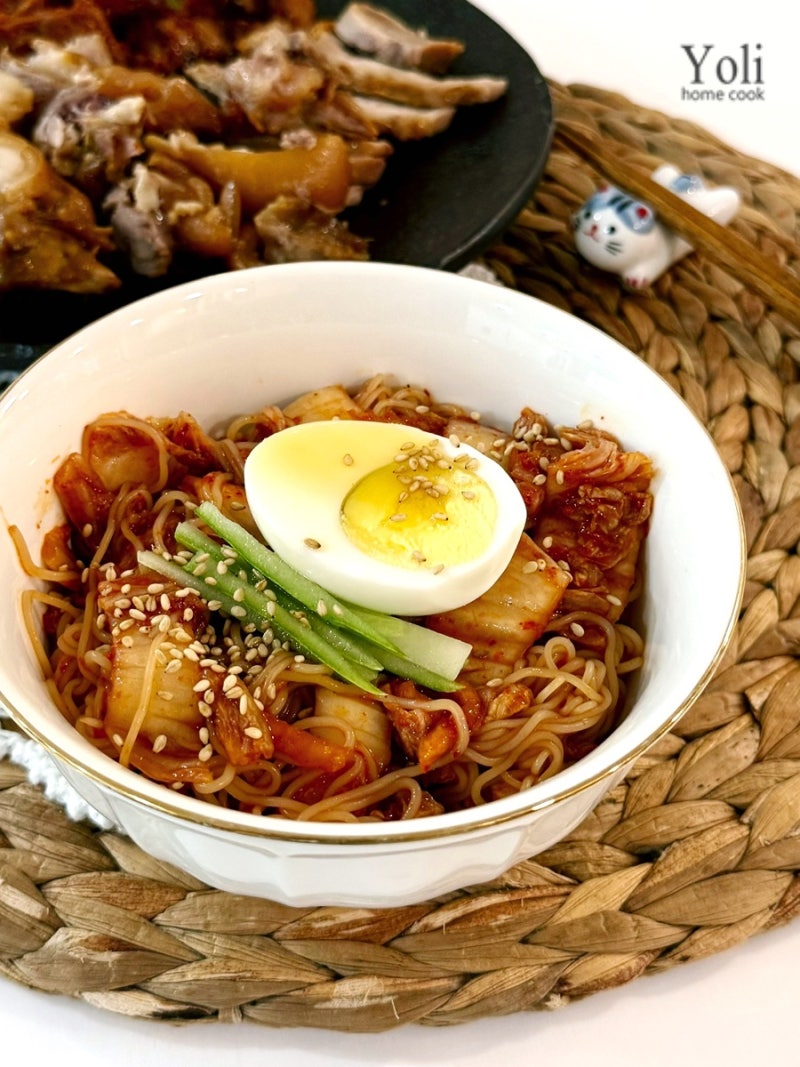 김치 비빔국수 양념장 레시피 국수 소면 삶는시간 콩담백면 비비면