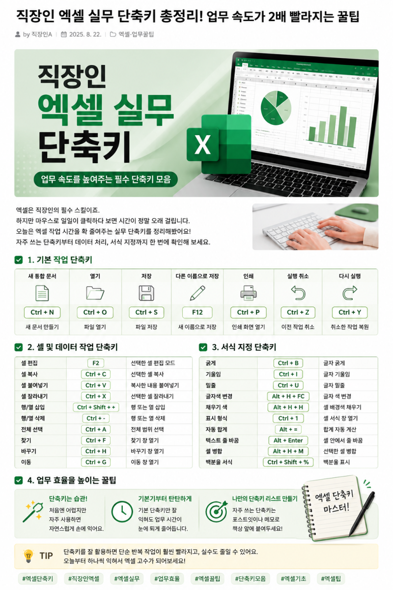 직장인 엑셀 실무 단축키