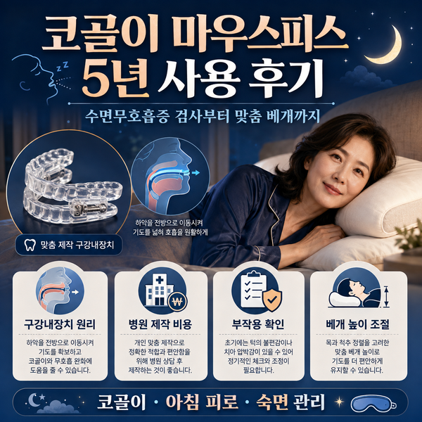 코골이 방지 마우스피스 5년 사용 후기, 수면무호흡증 검사와 맞춤 베개 만드는 방법