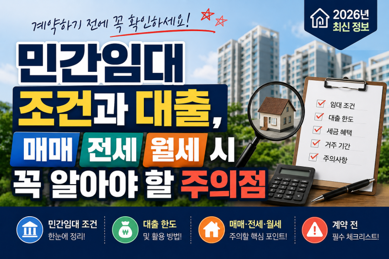 민간임대 조건과 대출, 매매 전세 월세 시 꼭 알아야 할 주의점