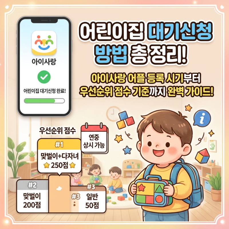어린이집 대기신청 방법 총정리: 아이사랑 어플 등록 시기부터 우선순위 점수 기준까지
