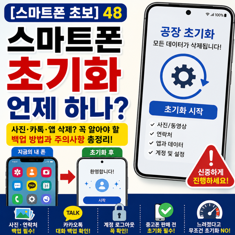 [스마트폰 초보] 48. 스마트폰 초기화는 언제 할까? 사진·카톡 삭제부터 중고폰 판매 전 주의....