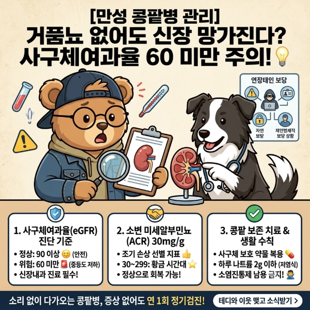 [만성 콩팥병 관리] 거품뇨 없어도 신장 망가진다? 사구체여과율 60 & 미세알부민뇨