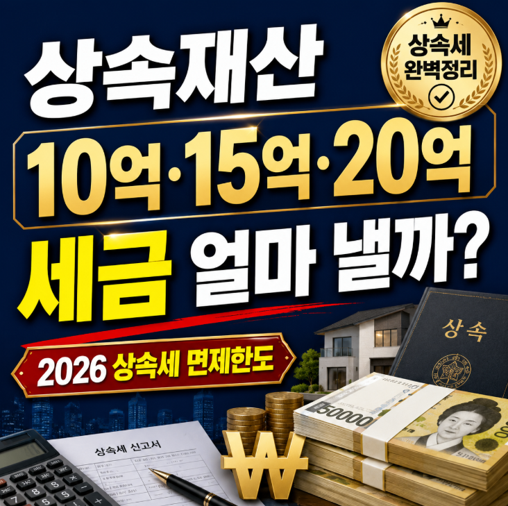 2026 상속세 면제한도, 배우자 있으면 10억까지? 10억·15억·20억 상속세 계산