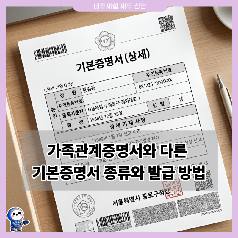 가족관계증명서와 다른 기본증명서 종류와 발급 방법