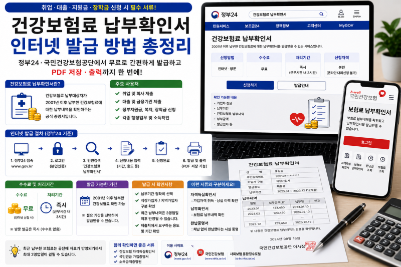 건강보험료 납부확인서 인터넷 발급 방법 총정리｜정부24·국민건강보험공단 무료 발급·PDF ....
