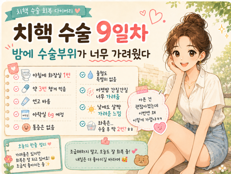 [9일차] 치질(치핵) 수술 후기 (2026.08.23) 밤에 수술부위가 너무 가려웠다