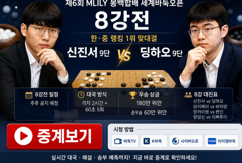 제6회 몽백합배 8강 중계｜신진서 딩하오 대국시간·대진표·실시간 바둑 결과
