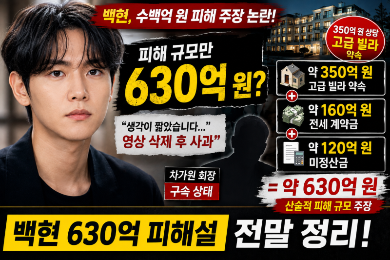 백현, ‘630억 원 피해설’ 터졌다…350억 고급빌라·160억 전세금·120억 미정산금 논란