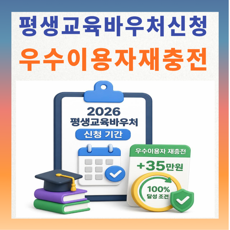 2026 평생교육바우처 신청 기간 및 '우수이용자 재충전(추가 35만 원)' 100% 달성 조건 완벽 가이....