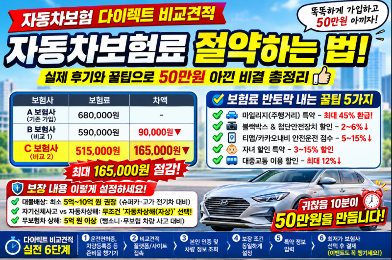 자동차보험 다이렉트 비교견적 완벽 가이드: 50만원 아낀 실제 후기와 꿀팁 총정리!