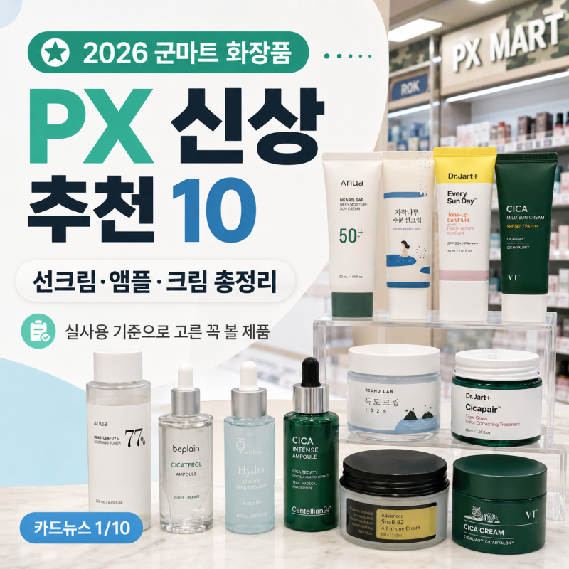 군마트 화장품 추천 2026｜PX 신상 선크림·앰플·크림 꼭 살만한 제품 총정리