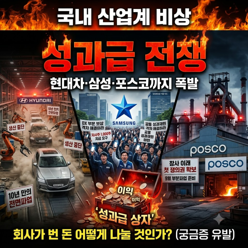 현대차 멈췄다…삼성·포스코까지 번진 ‘성과급 전쟁’
