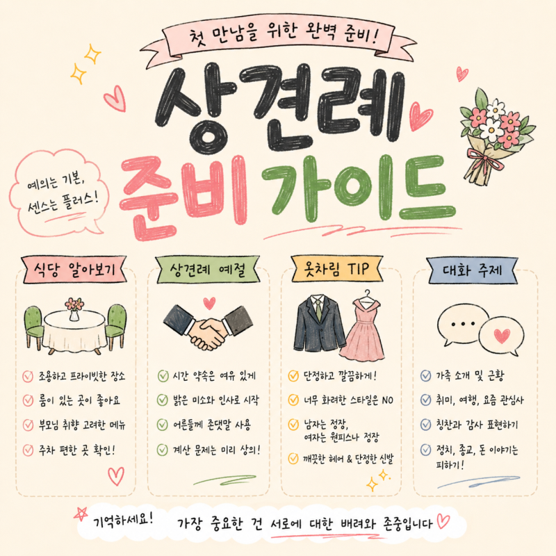 [W04-1] 상견례 식당 알아보기, 예절, 옷차림 및 대화 주제