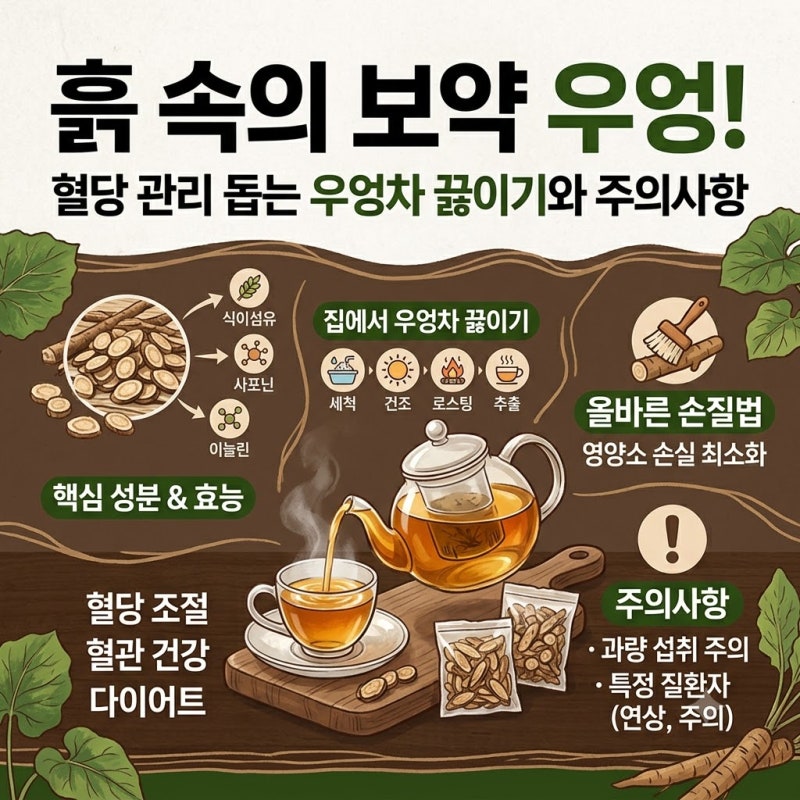 흙 속의 보약 우엉! 혈당 관리 돕는 우엉차 끓이기와 주의사항