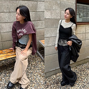 가을 여성바지 하나로 란제리코어 룩 완성! 탑텐 여자 커브드팬츠 긴팔티 후기