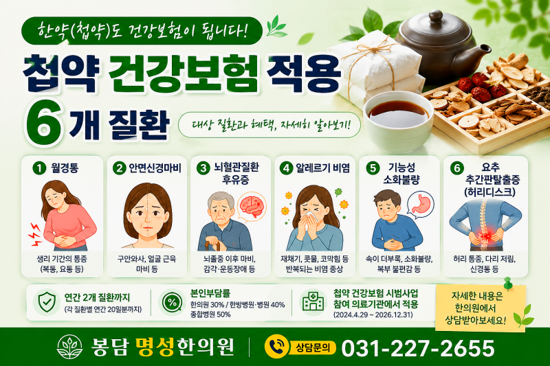 한약(첩약)은 건강보험이 안 되는 것 아닌가요? 건강보험 적용되는 6가지 질환과 시행 한의 ....