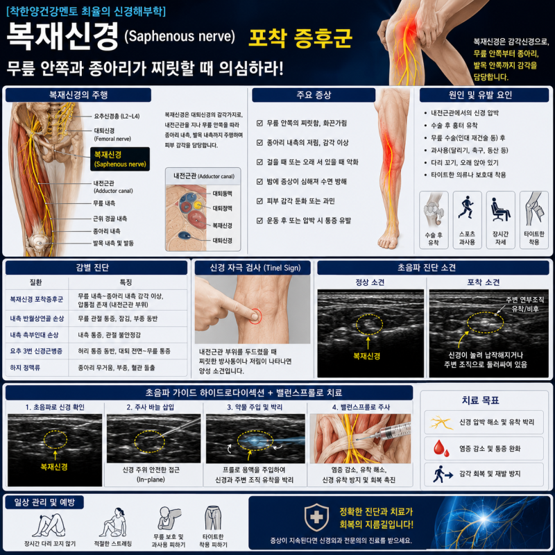 [신경해부학] 복재신경(Saphenous nerve) 포착 증후군 무릎 안쪽과 종아리가 찌릿할 때 의심하라