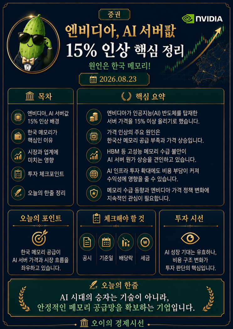 <b>엔비디아 AI 서버값</b> 15% <b>인상</b>, 원인은 한국 메모리? 지금 증시가 주목....