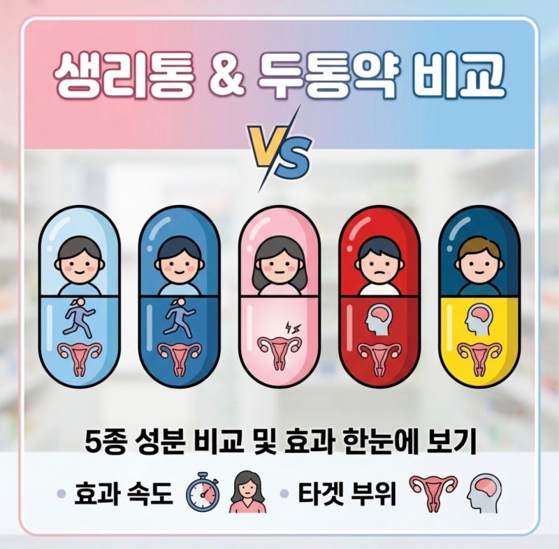 생리통 두통약 이지엔6 vs 탁센 vs 레이디원 vs 타이레놀 vs 애드빌 성분 비교 선택 가이드
