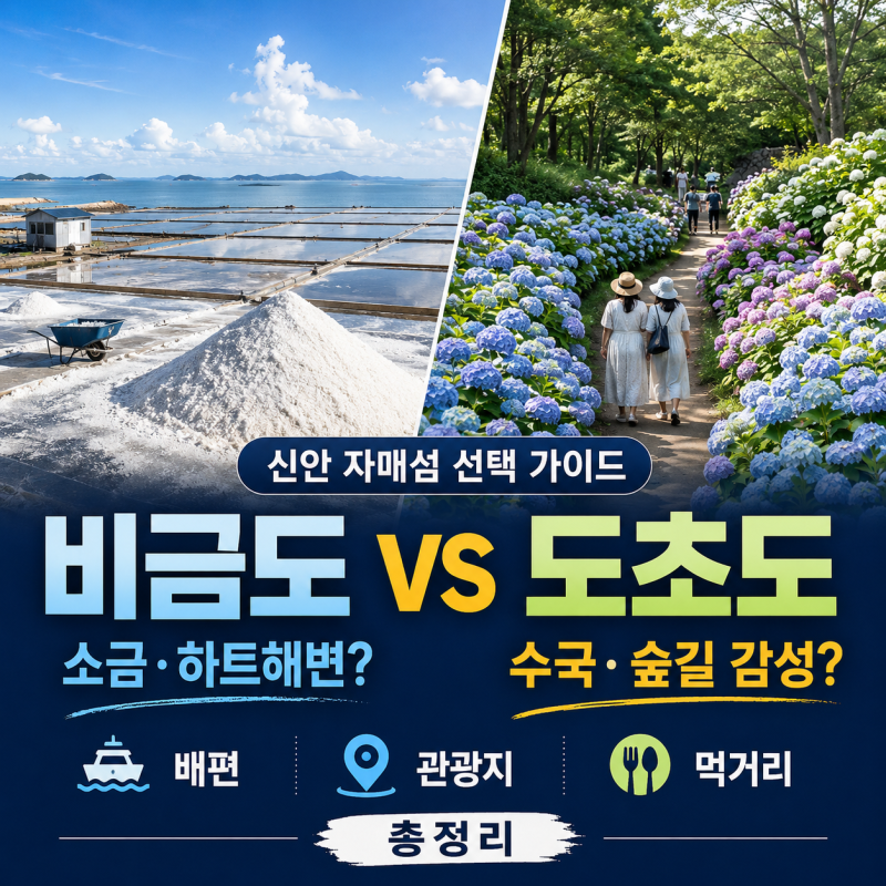 비금도 vs 도초도 비교｜배편·관광지·먹거리·분위기 어디로 갈까 (신안 2026)