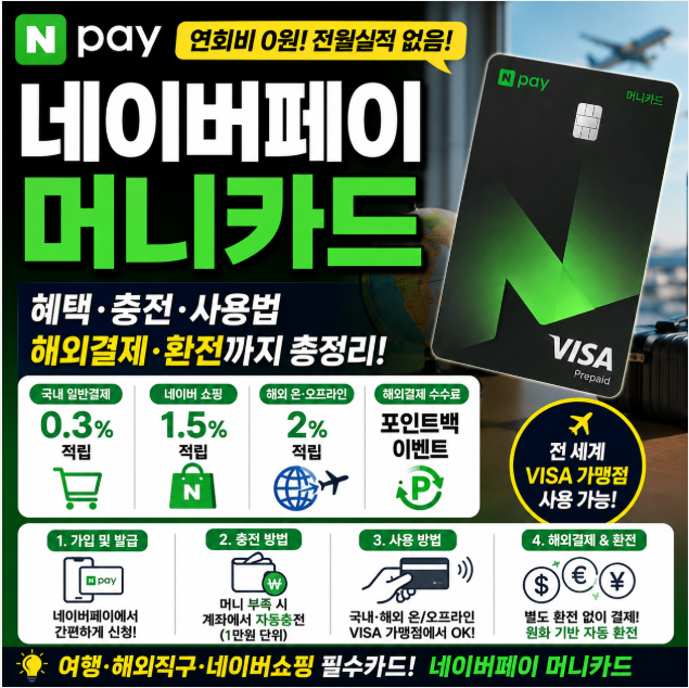 네이버페이 머니카드 혜택 충전 사용법 해외결제 환전 총정리