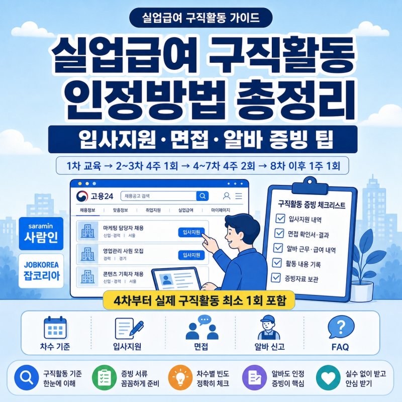 실업급여 구직활동 인정방법｜입사지원·면접·알바 증빙 팁 총정리