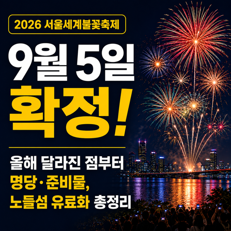 2026 서울세계불꽃축제 9월 5일 확정! 올해 달라진 점부터 명당·준비물, 노들섬 유료화 총정리