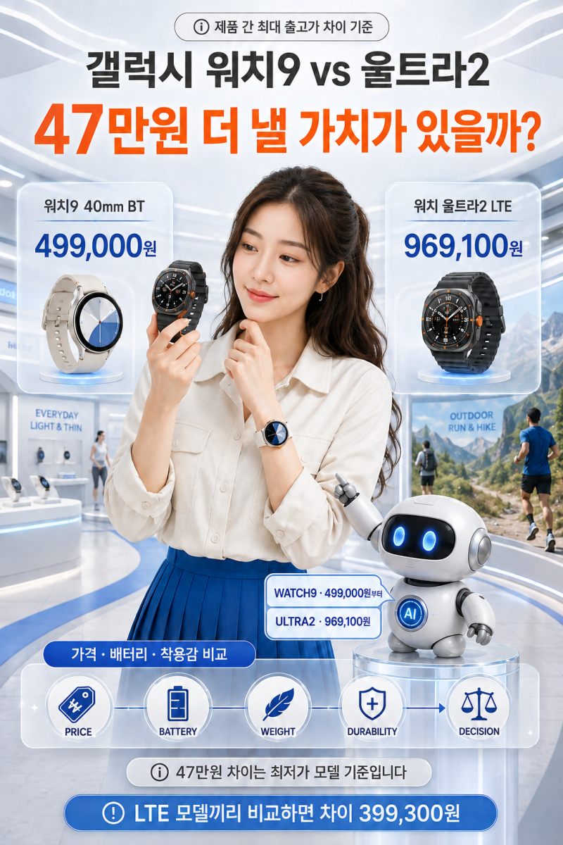 갤럭시 워치9와 울트라2, 47만원 차이 날 만큼 다를까? 가격·배터리 비교해보기