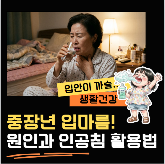 자다 깰 정도로 입이 마르다면? 중장년 구강건조증 원인과 인공침 활용법
