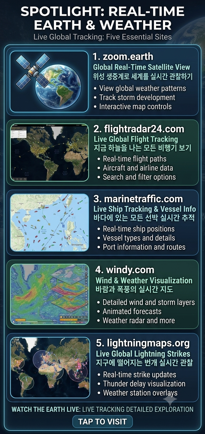 지구 전체를 실시간으로 관찰하는 사이트 BEST 5 ✈️ (위성·비행기·선박·날씨 실시간 추적)