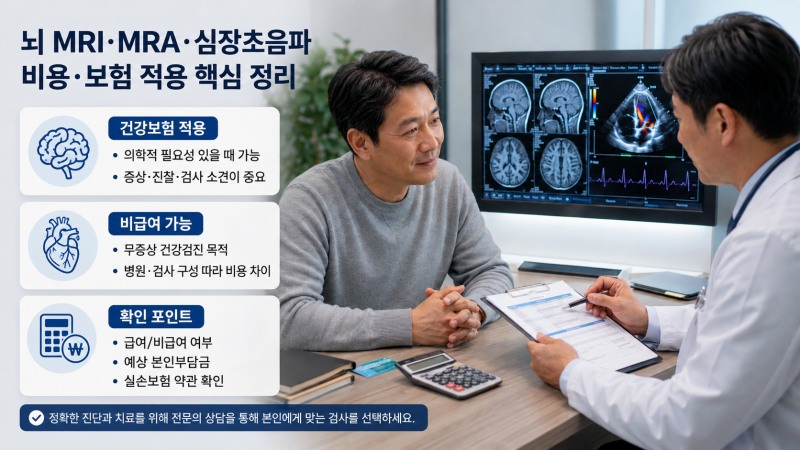 뇌 MRI·MRA와 심장초음파, 건강보험 될까? 40대 이후 정밀검진 비용·급여 기준 총정리