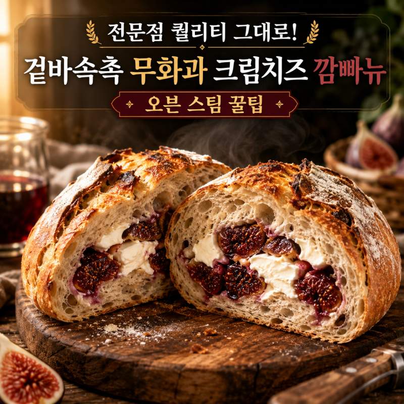 겉바속촉 무화과 크림치즈 깜빠뉴 만들기: 홈베이킹 오븐 스팀 꿀팁 & 레드와인 무화과 조림 ....