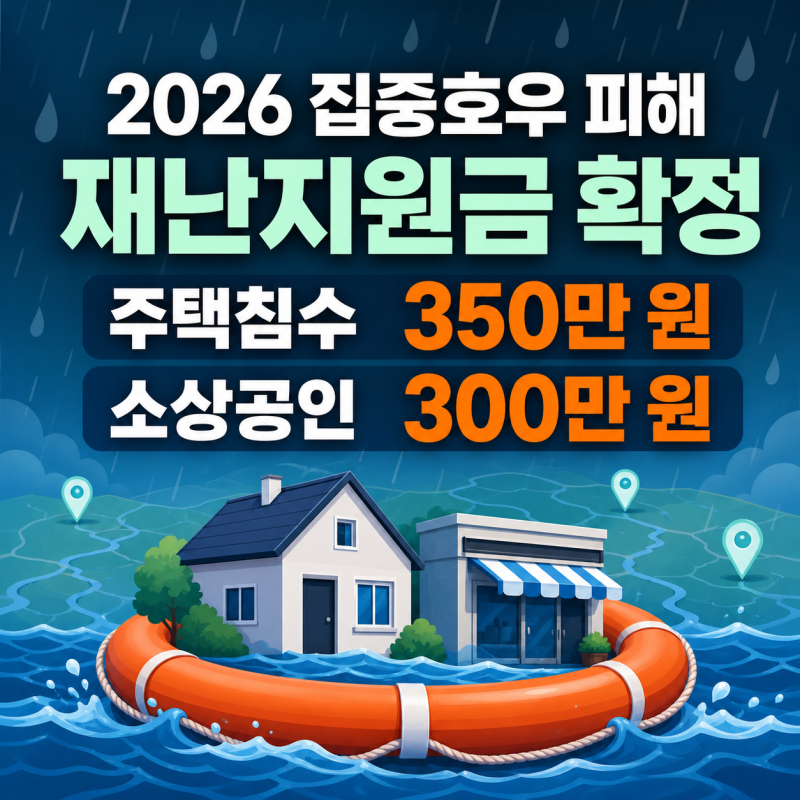 2026 집중호우 피해 재난지원금, 주택침수 350만 원·소상공인 300만 원