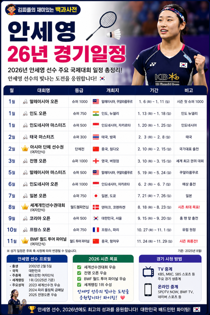안세영 2026년 경기일정 총정리｜세계선수권 결승부터 남은 시즌까지