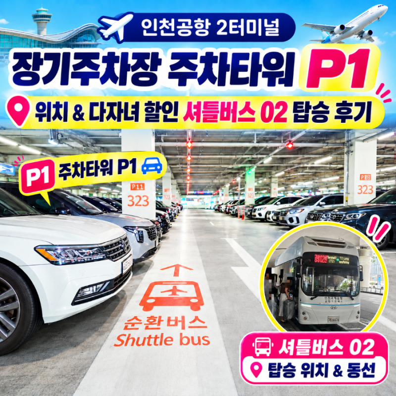 인천공항 2터미널 장기주차장 주차타워 P1 위치 및 다자녀 할인 셔틀버스 02 탑승 후기