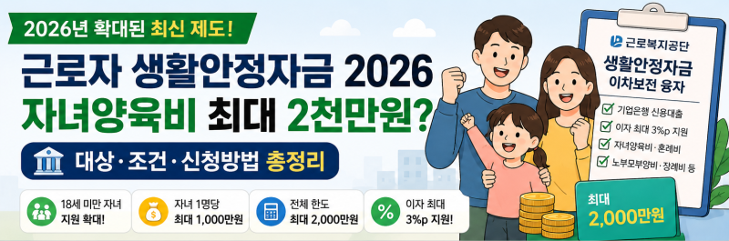 근로자 생활안정자금 2026｜자녀양육비 최대 2천만원? 대상·조건·신청방법 총정리