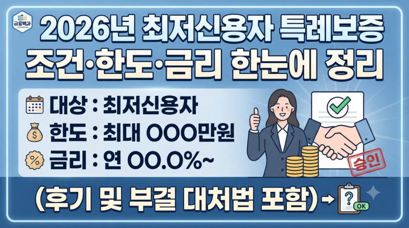 2026년 최저신용자 특례보증 조건·한도·금리 한눈에 정리 (후기 및 부결 대처법)